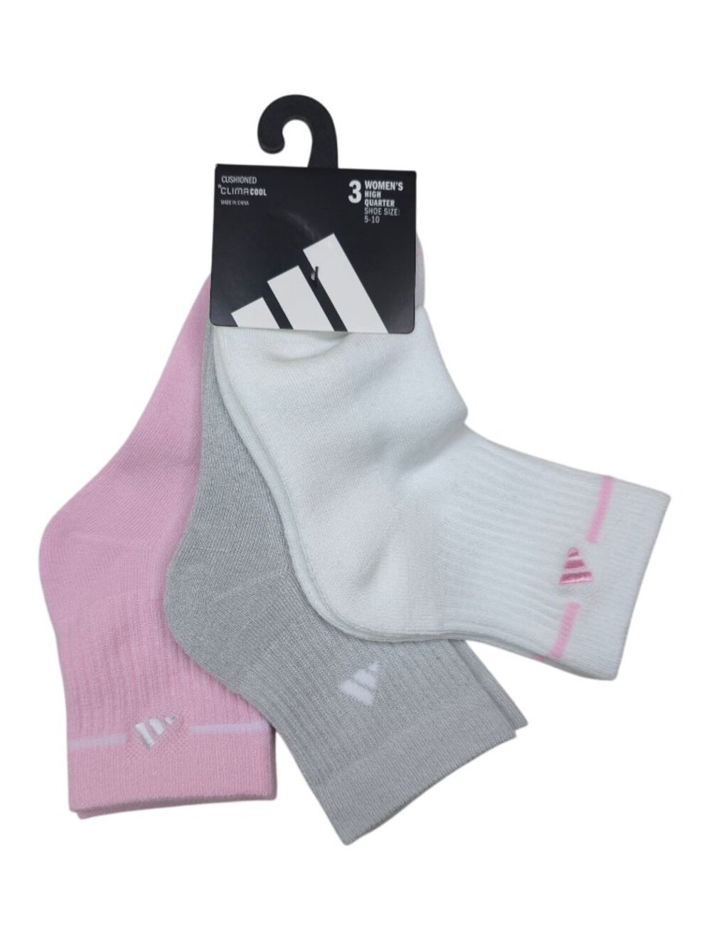 Adidas ClimaCool Cushioned High Quarter Socks 3-Pack Pink Grey White
